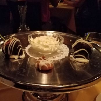 Hugo's Cellar - Complimentary chocolate strawberries and fresh figs with apricots for dessert - American Near Me - Las Vegas, Nevada Hugo's Cellar - Complimentary chocolate strawberries and fresh figs with apricots for dessert - American Near Me - Las Vegas, Nevada