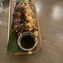 One pork and chicken skewer appetizers that they wouldn't bring us rice for. Made us wait for rice, dating rice was a second course One pork and chicken skewer appetizers that they wouldn't bring us rice for. Made us wait for rice, dating rice was a second course