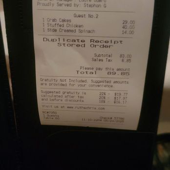 Ruth's Chris Steak House - Receipt - Steakhouses Near Me - Houston, Texas Ruth's Chris Steak House - Receipt - Steakhouses Near Me - Houston, Texas
