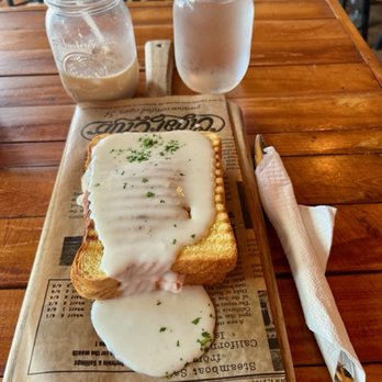 Farmhouse Cafe - Ham & Cheese sandwich and White Mocha Iced coffee. - Breakfast & Brunch Near Me - Honolulu, Hawaii
