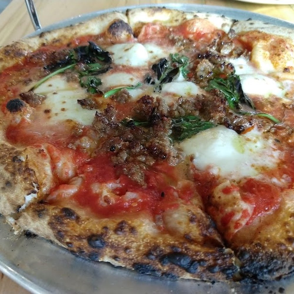 Faulisi Caffè & Enoteca - Margherita with Calabrian Sausage - Pizza Near Me - Cary, North Carolina Faulisi Caffè & Enoteca - Margherita with Calabrian Sausage - Pizza Near Me - Cary, North Carolina