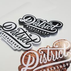 DFW Stickers - Custom shape vinyl stickers for the District Barber Shop in For Worth!