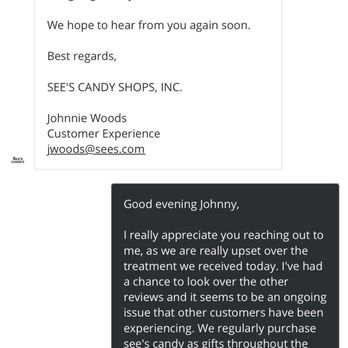 See's Candies - I replied 2/8, same day, they read the message and NEVER contacted me after that. - Chocolatiers & Shops Near Me - Oakland, California See's Candies - I replied 2/8, same day, they read the message and NEVER contacted me after that. - Chocolatiers & Shops Near Me - Oakland, California