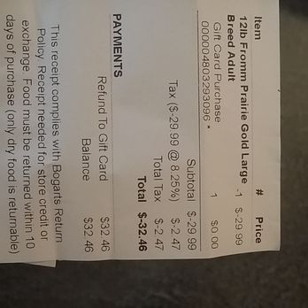 Bogarts Bone Appetit - Receipt from purchase - Pet Groomers Near Me - Las Vegas, Nevada