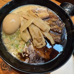 Nagahama Tonkotsu with menma and black garlic oil Nagahama Tonkotsu with menma and black garlic oil