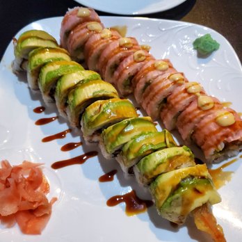 Kin 2 Kin - a plate of sushi rolls with sauce - Japanese Near Me - Morganton, North Carolina