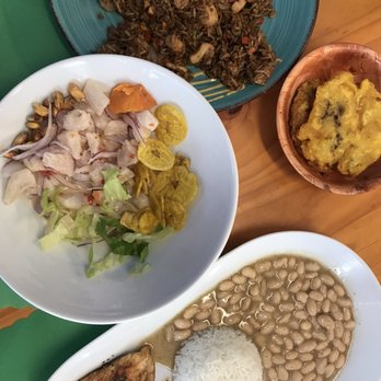 El Buzo - Ceviche ($13.95), Pollo a la Plancha ($10.95), Seafood Fried Rice ($13.95), Tostones ($3.95) - Peruvian Near Me - Cocoa Beach, Florida