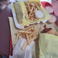 Atlantis Burgers - Gyro and bacon cheeseburger and fries