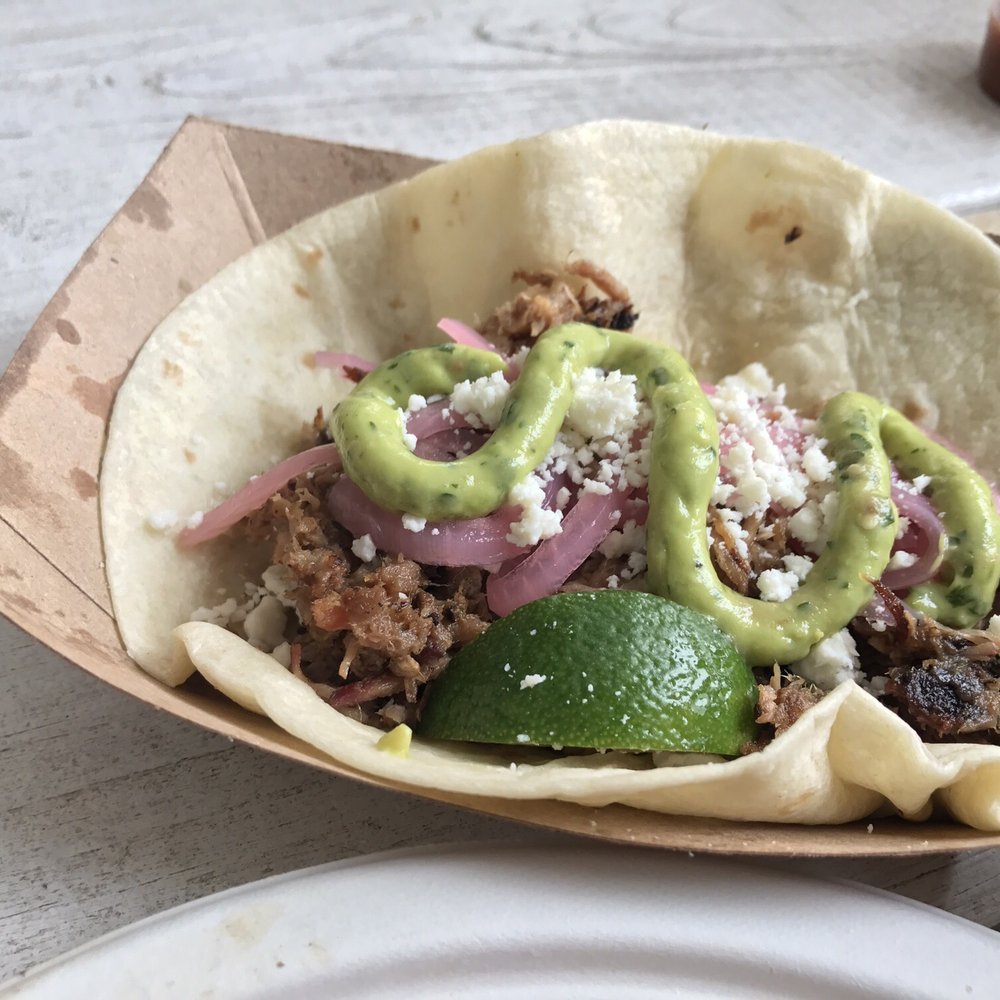 Big Delicious Food - Neon pig taco: pulled pork, pickled red onions, cilantro, corona, green sauce - Food Trucks Near Me