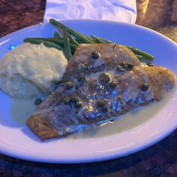 Si Bon - Happy hour Pan Fried Sole with a lemon, caper butter sauce, haricot verts and mashed potatoes. - Belgian Near Me - Rancho Mirage, California