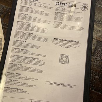 Forbidden Root - Draft list - The menu from Forbidden Root displays a selection of draft beers with detailed descriptions, alcohol percentages, and serving sizes. It includes beer names such as Linger Longer, Peach Wit, and Strawberry Basil, along with tasting notes and brewing details. The menu also features a QR code, the head brewer's name, and a section promoting a guided tour. The design emphasizes botanical and craft beer themes, with a clean layout and clear typography. - Brewpubs Near Me - Columbus, Ohio