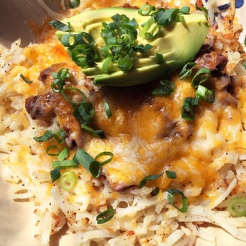 Snooze, an A.M. Eatery - Loaded Spuds with barbacoa and avocado. - Breakfast & Brunch Near Me - Centennial, Colorado