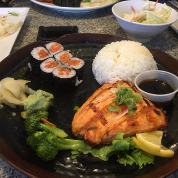 Cha Cha Sushi - Bento Box Lunch Special (2 items) Salmon Shioyaki and salmon rolls  With miso soup and salad - Sushi Bars Near Me - San Jose, California