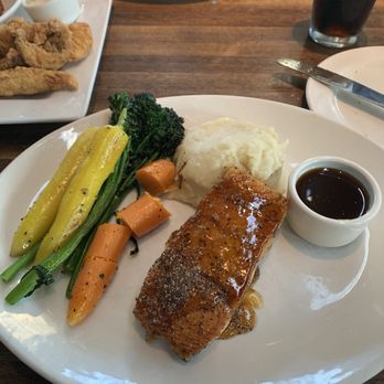 Yard House - Their salmon dinner with a teriyaki glaze with mashed potatoes and veggies. Very tasty. - New American Near Me - Lombard, Illinois