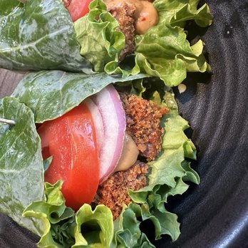 Hip Vegan - Warung burger collard green wrap - Vegan Near Me - Ojai, California Hip Vegan - Warung burger collard green wrap - Vegan Near Me - Ojai, California