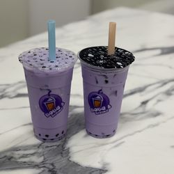 Boba and Beyond - Two taro milk teas with tapioca
