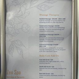 Massages offered Massages offered