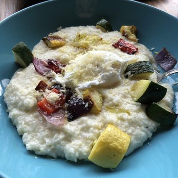Peckish Pig - Cheesy grits with seasonal veggies, and added the poach egg. Yum! - Breakfast & Brunch Near Me - Evanston, Illinois Peckish Pig - Cheesy grits with seasonal veggies, and added the poach egg. Yum! - Breakfast & Brunch Near Me - Evanston, Illinois