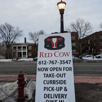 Red Cow Uptown - Sign by the street light - Burgers Near Me - Minneapolis, Minnesota Red Cow Uptown - Sign by the street light - Burgers Near Me - Minneapolis, Minnesota