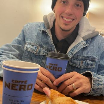 Caffè Nero - Ham and Cheese Croissant and Cappuccino Regular (12oz) and Hot Chocolate Regular (12oz) - Coffee & Tea Near Me - Boston, Massachusetts