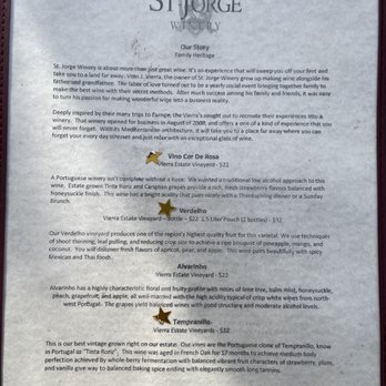 St Jorge Winery - Menu - Wineries Near Me - Acampo, California