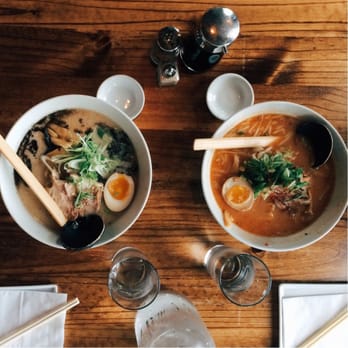 Ramen Wasabi - Tonkatsu (left) and spicy roasted garlic miso (right) - Ramen Near Me - Chicago, Illinois Ramen Wasabi - Tonkatsu (left) and spicy roasted garlic miso (right) - Ramen Near Me - Chicago, Illinois