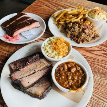Reverend's BBQ - Brisket with mac and cheese and baked beans, pulled pork with potato salad and fries, and a side of ribs - we enjoyed ALL of it! - Barbeque Near Me - Portland, Oregon Reverend's BBQ - Brisket with mac and cheese and baked beans, pulled pork with potato salad and fries, and a side of ribs - we enjoyed ALL of it! - Barbeque Near Me - Portland, Oregon