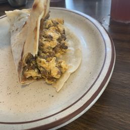 CHORIZO AND EGG TACO with beans