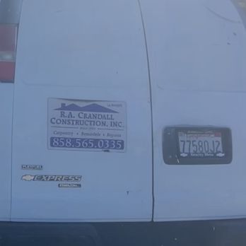 R.A. Crandall Construction - license plate and company sticker - Drywall Installation & Repair Near Me R.A. Crandall Construction - license plate and company sticker - Drywall Installation & Repair Near Me