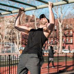 Jefferson Park - Pull ups on the monkey bars. Photos doesn't render the freezing cold of NY winters...