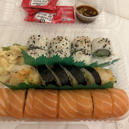 California Sunset, Spicy Fresh Scallop Roll, and Yellowtail & Scallion Roll