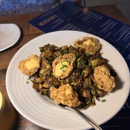 Fried oysters and brussel sprouts
