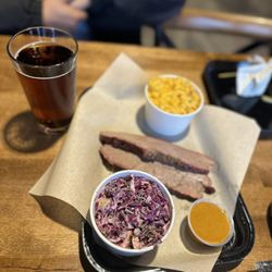 Geartooth Alewerks - Trisket, beer mac n cheese and apple slaw with a root beer seltzer :) Sooooo good!!!!  And don't forget to try the Mustard Vinegar sauce!!