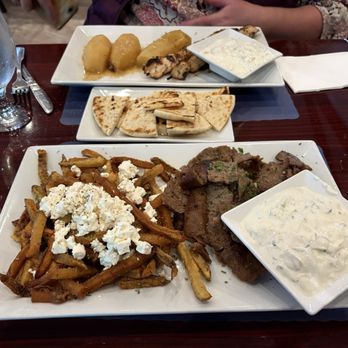 Anasa Greek Kitchen - Gyro Platter (foreground) and Souvlaki Platter in the background. - Greek Near Me - White Plains, New York
