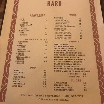 Haru Fusion Cuisine - Drink menu October 2022 - Japanese Near Me - Squamish, British Columbia Haru Fusion Cuisine - Drink menu October 2022 - Japanese Near Me - Squamish, British Columbia