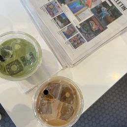 Iced Matcha Latte + Iced Lavender Cranberry Latte Iced Matcha Latte + Iced Lavender Cranberry Latte