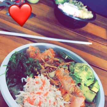 Poke King - Salmon, scallops, masago, seaweed salad, avocado, imitation crab, cucumbers, and dried shallots! - Poke Near Me - Reno, Nevada Poke King - Salmon, scallops, masago, seaweed salad, avocado, imitation crab, cucumbers, and dried shallots! - Poke Near Me - Reno, Nevada