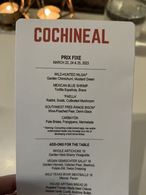 Menu photo 4 Cochineal Marfa, TX Menu photo 4 Cochineal Marfa, TX
