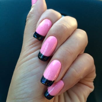 Four Seasons Nails Salon - Who needs Acrylics?! Gel pink/black design by Betty :) - Nail Salons Near Me - Millbrae, California