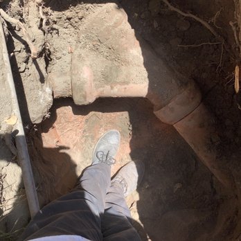 Drain Right Services - Before photo which shows our clay pipe and cast iron pipe which are both in bad shape, Brandon to the rescue! - Plumbing Near Me - Gardena, California