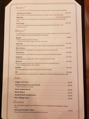 Menu photo 2 The Lone Buffalo Steakhouse Dubois, WY