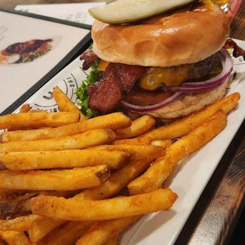 Lodi Bowling Lounge & Bar - Wagyu hangover burger w/fries. bacon add-on - Bowling Near Me - Lodi, California