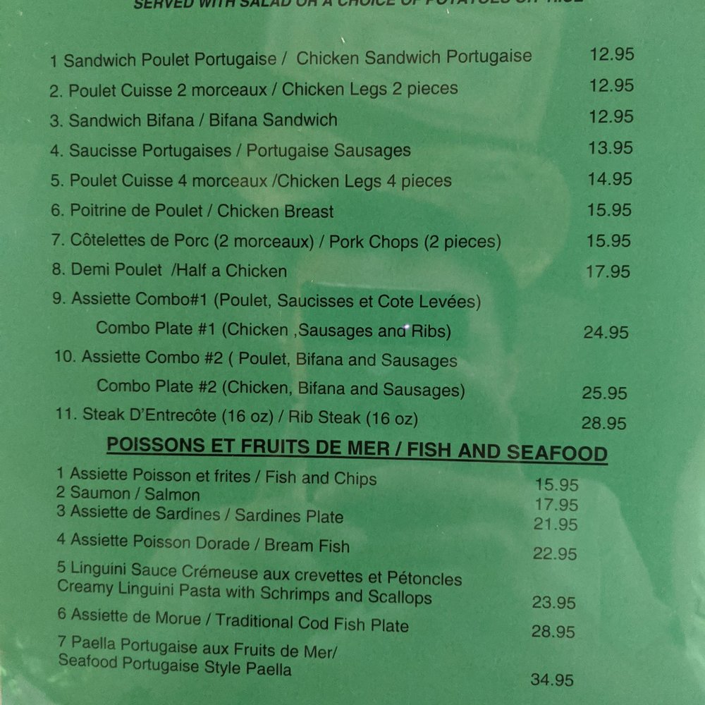 Asteria - the menu of a restaurant - Portuguese Near Me - Laval, Quebec