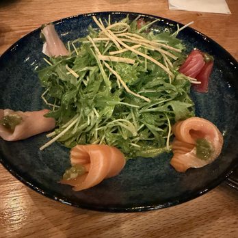 Yonsei Handrolls - Sashimi salad - way too much dressing which you cannot undo. - Sushi Bars Near Me - Albany, California