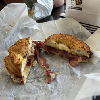 Winchell's Donut House - The hot pastrami on a garlic bagel - Donuts Near Me - Riverside, California