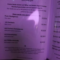 Restaurant Anna - Steak menu