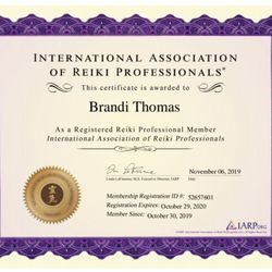 Brandi Thomas - Updated with new name BRANDI THOMAS, previously known as Brandi Shaw
International Association of Reiki Professionals
RRMT Brandi Thomas