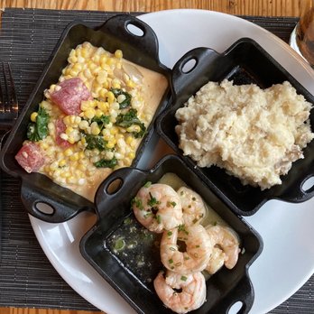 Town Hall - Garlic Shrimp, Creamed Corn, and Mashed Potatoes. - New American Near Me - Florence, South Carolina