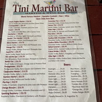 The Tini Martini Bar - Menu - Cocktail Bars Near Me - St Augustine, Florida The Tini Martini Bar - Menu - Cocktail Bars Near Me - St Augustine, Florida