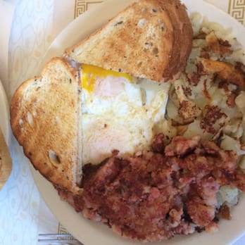 Fred's Diner - Corned beef hash, two eggs over medium, rye toast, and hash browns! - Diners Near Me - Akron, Ohio Fred's Diner - Corned beef hash, two eggs over medium, rye toast, and hash browns! - Diners Near Me - Akron, Ohio